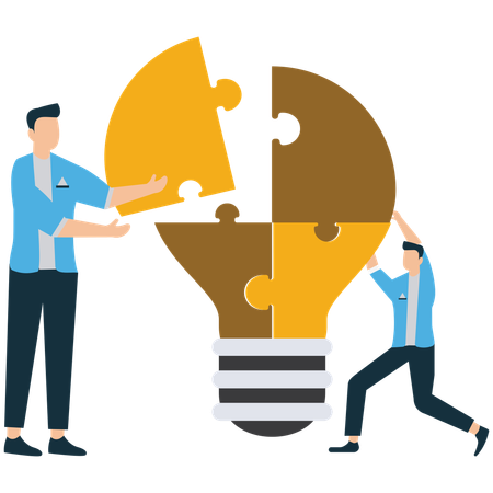 Business people solves puzzle  Illustration