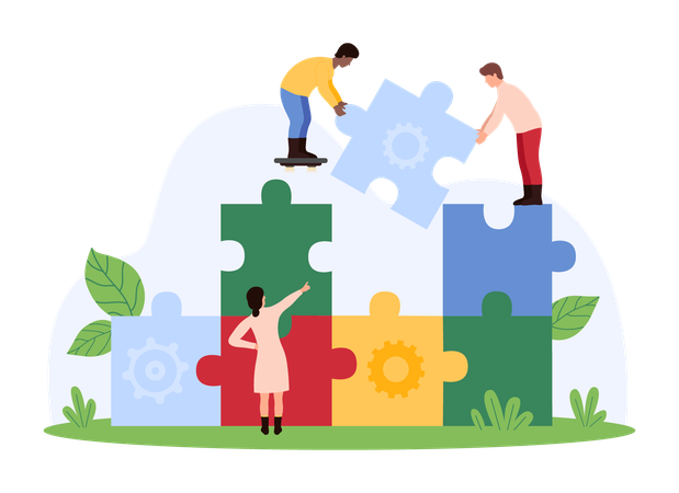 Business people solving business puzzle  Illustration