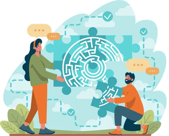 Business people solving maze puzzle  Illustration