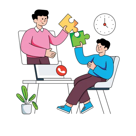 Business people solving business puzzle  Illustration