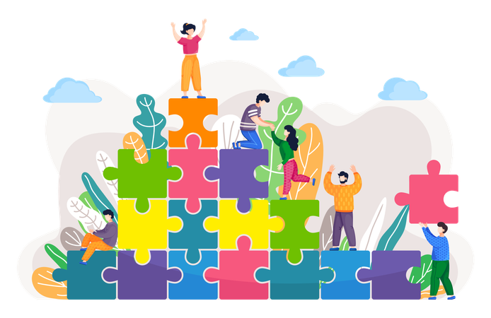 Business people solving business puzzle  Illustration