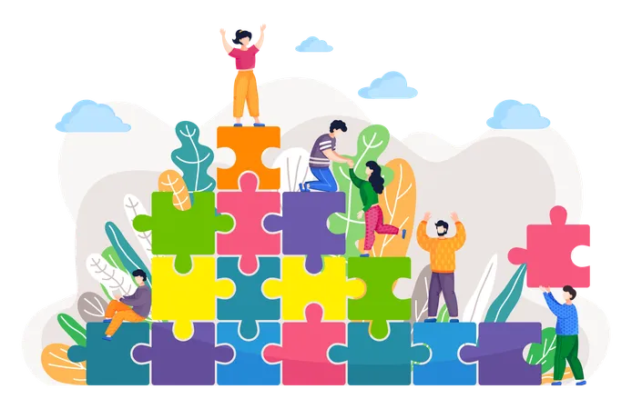 Business people solving business puzzle  Illustration