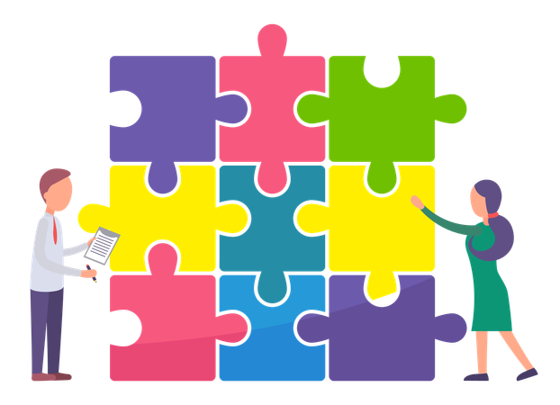 Business people solving business puzzle  Illustration