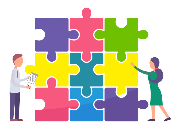 Business people solving business puzzle  Illustration