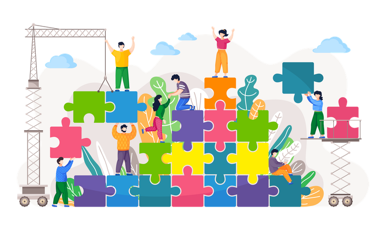 Business people solving business puzzle  Illustration