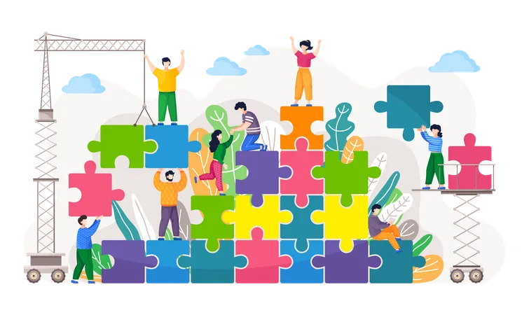 Business people solving business puzzle  Illustration