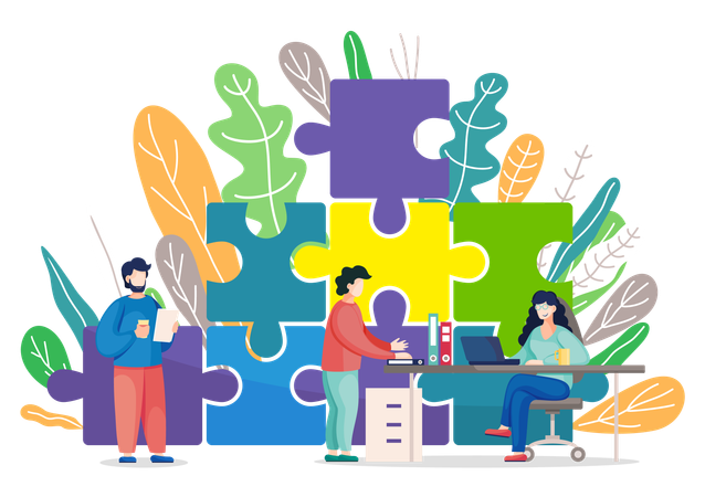 Business people solving business puzzle  Illustration