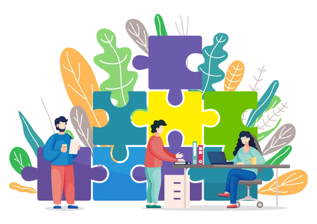 Business people solving business puzzle  Illustration