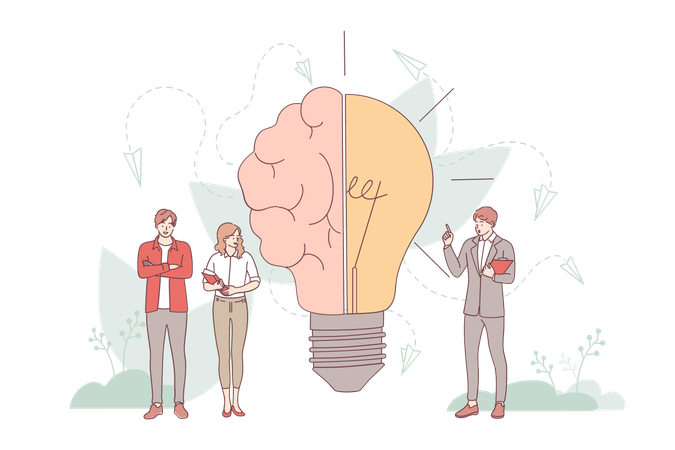 Business people standing and Brainstorming in imagination  Illustration