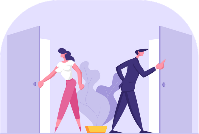 Business People Standing at Doors Entrance Looking Inside Illustration