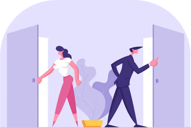 Business People Standing at Doors Entrance Looking Inside Illustration