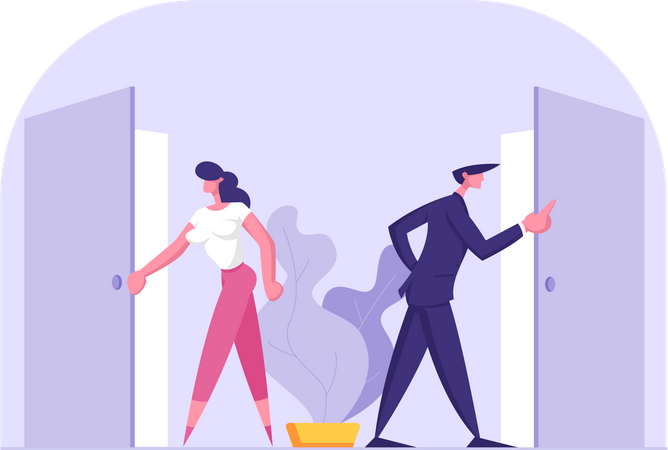 Business People Standing at Doors Entrance Looking Inside  Illustration