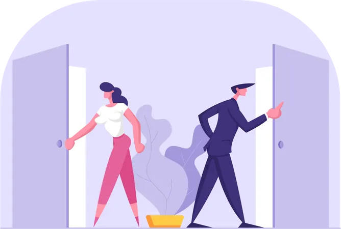 Business People Standing at Doors Entrance Looking Inside  Illustration