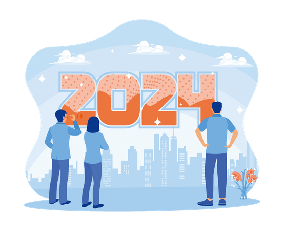 Business people standing in front of the number 2024  Illustration