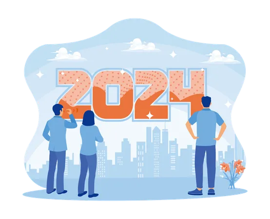Business people standing in front of the number 2024  Ilustración