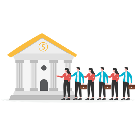 Business people standing in line for bank deposits  Illustration