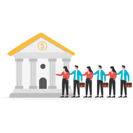 Business people standing in line for bank deposits  Illustration