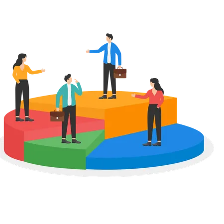 Business People Standing Of Different Directions On A Pie Chart Concept Business Vector Illustration Illustration