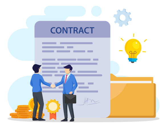 Business People Standing On Signed Contract  Illustration