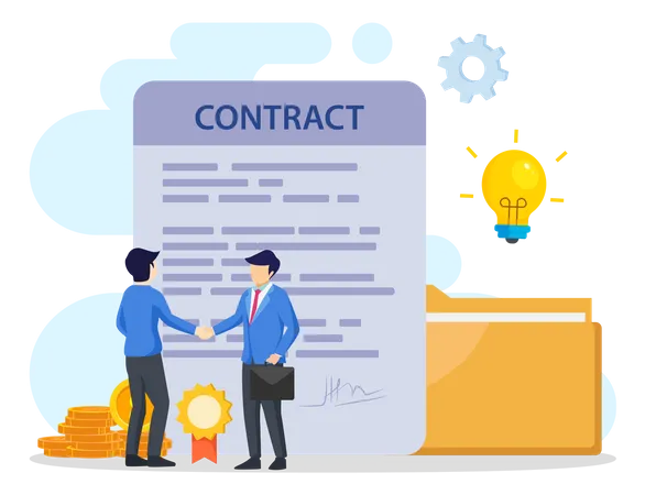 Agreement Concept Business People Standing On A Signed Contract Flat Vector Illustration Illustration
