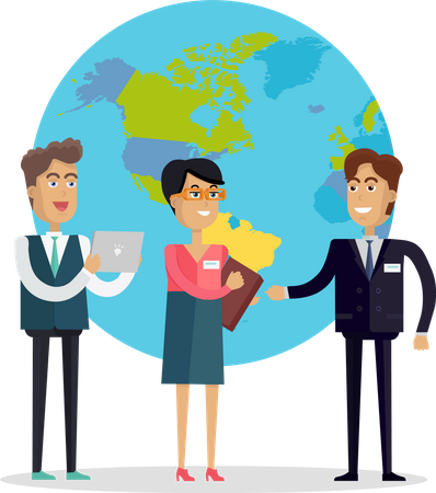 Business people standing on the background of planet earth  Illustration