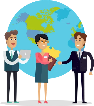 Business people standing on the background of planet earth  Illustration