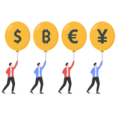 Business people standing with currency  Illustration