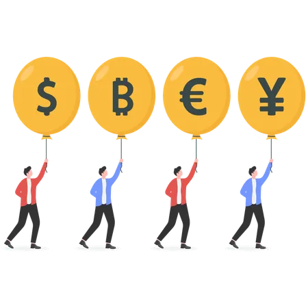 Business people standing with currency  Illustration