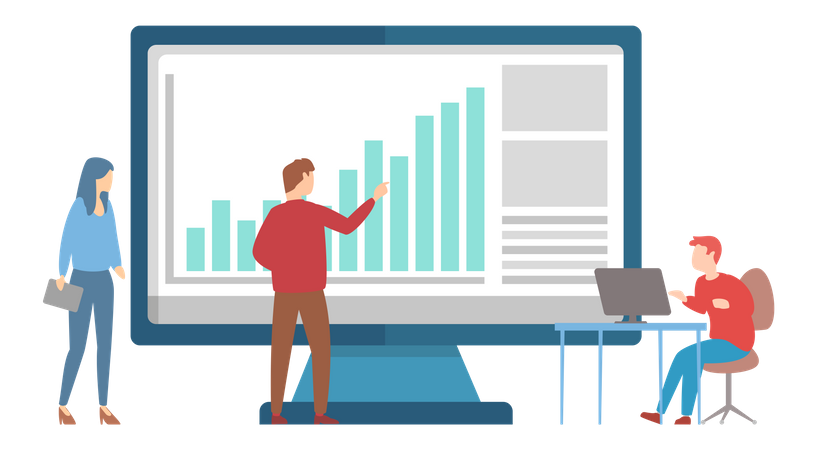 Business people study web statistics  Illustration