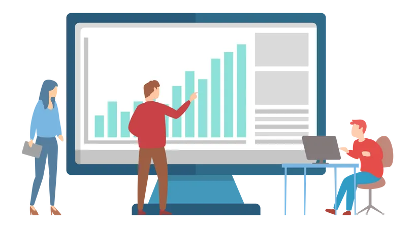 Business people study web statistics  Illustration