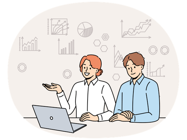 Business people studying financial charts and graphs and using CRM  Illustration