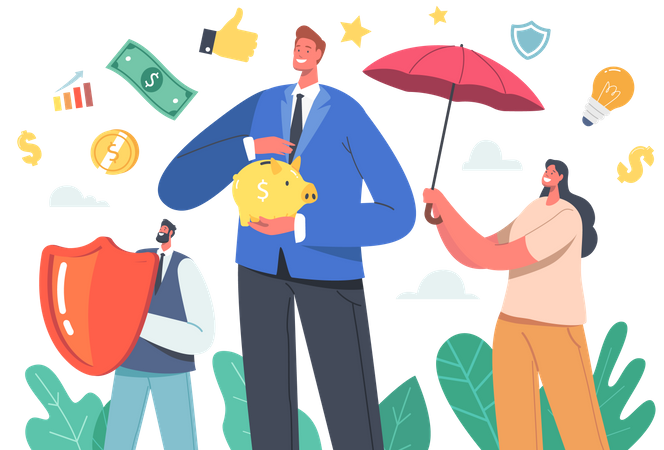 Business people taking Financial Protection Illustration