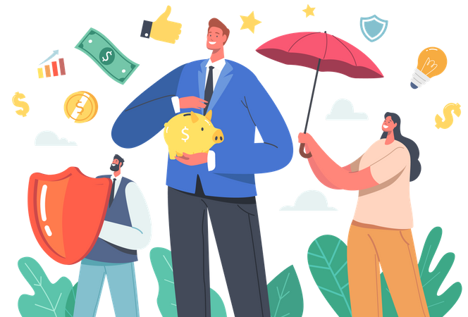 Business people taking Financial Protection  Illustration