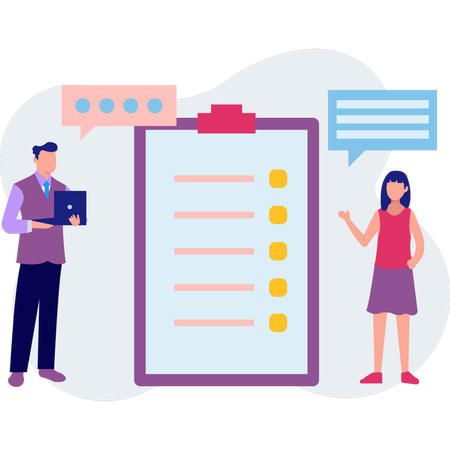 Business people talking about checklist  Illustration