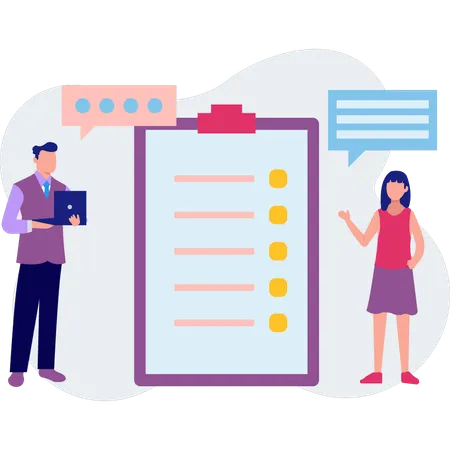 Business people talking about checklist  Illustration