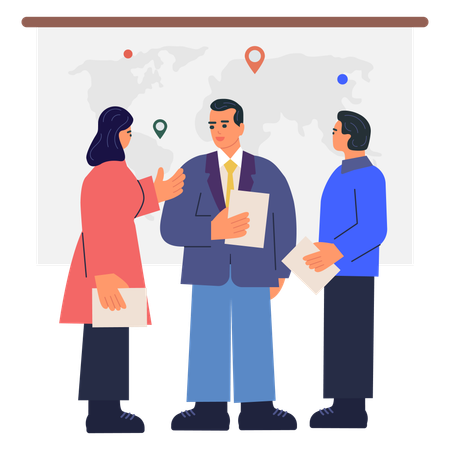 Business people talking about global location  Illustration