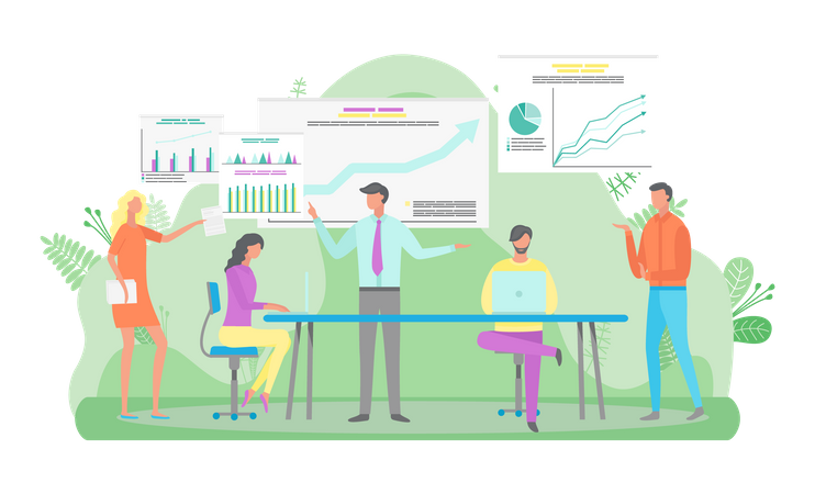 Business people talking on analysis cart  Illustration