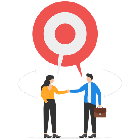 Business people talking with a shared target speech bubble  Illustration