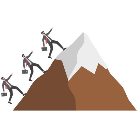 Business people team members running to reach mountain peak  Illustration