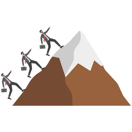 Business people team members running to reach mountain peak  Illustration