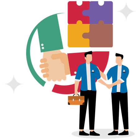 Business people together solving business puzzle  Illustration