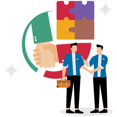 Business people together solving business puzzle  Illustration