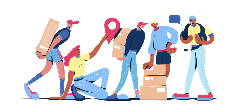 Business people tracks down International logistics  Illustration