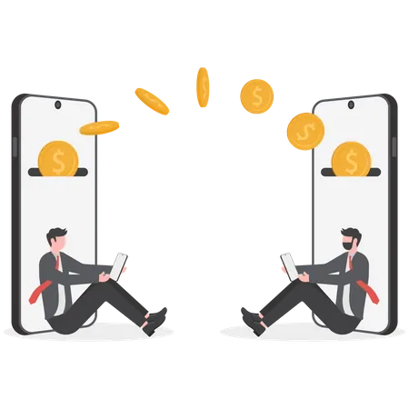 Business People Transfer Money With Smartphones Money Transfer Or Online Banking Conceptual Illustration