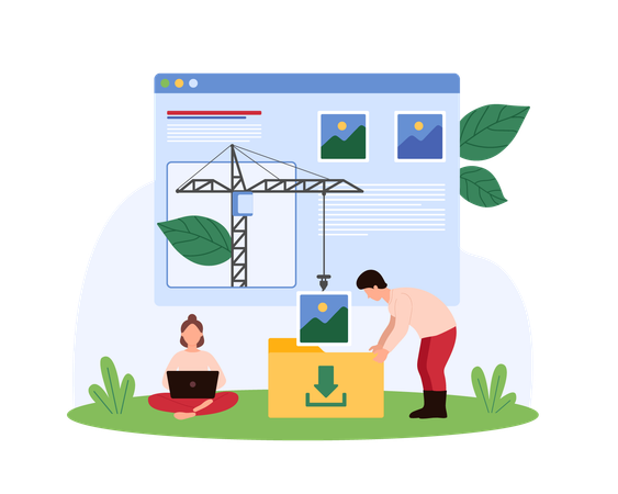 Business people uploading files online  Illustration