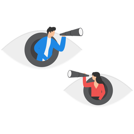 Business people using telescope finding business vision  Illustration