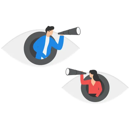 Business people using telescope finding business vision  Illustration
