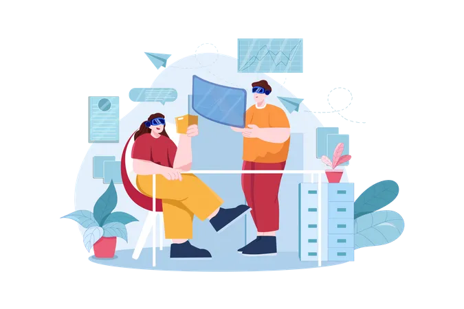 Business people using VR tech  Illustration