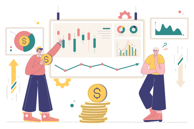 Business people viewing market data growth  Illustration