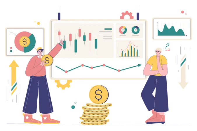 Business people viewing market data growth  Illustration